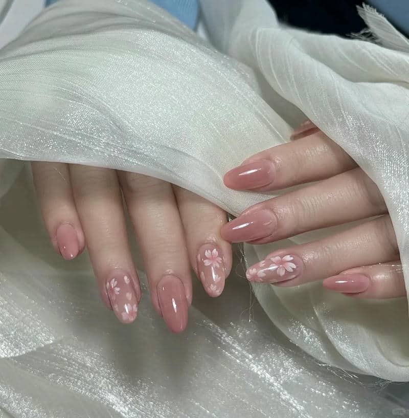 mẫu nail hoa đào đáng yêu