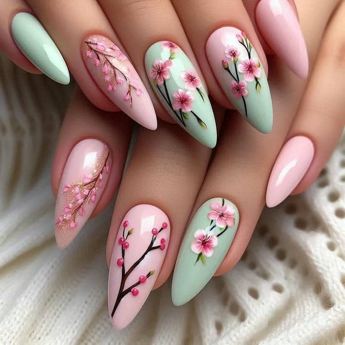 mẫu nail hoa đào