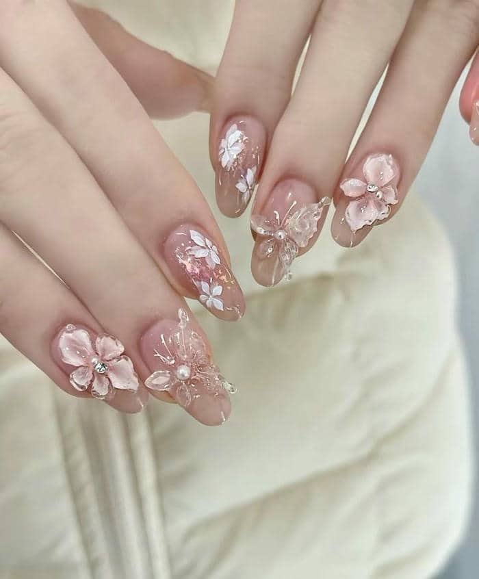 mẫu nail hồng đất