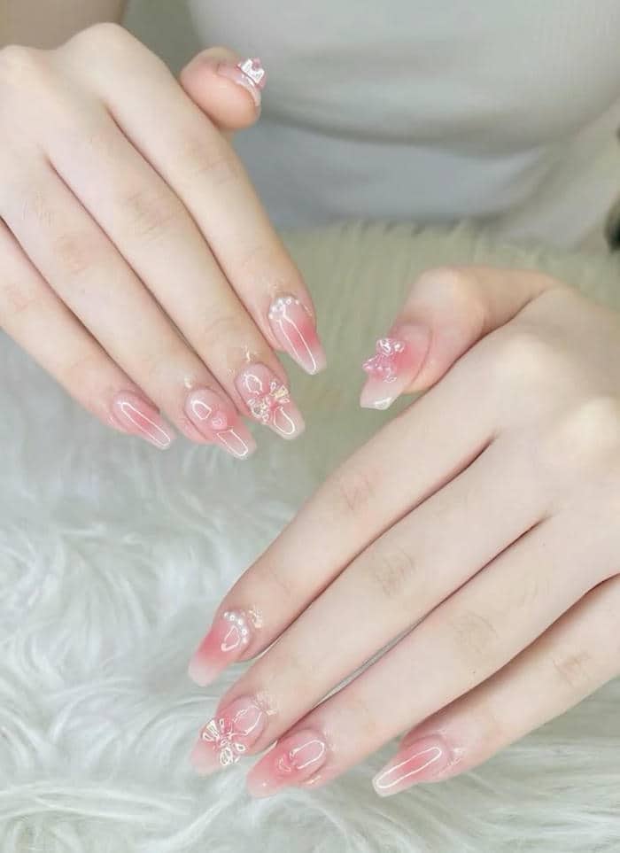 mẫu nail hồng nude