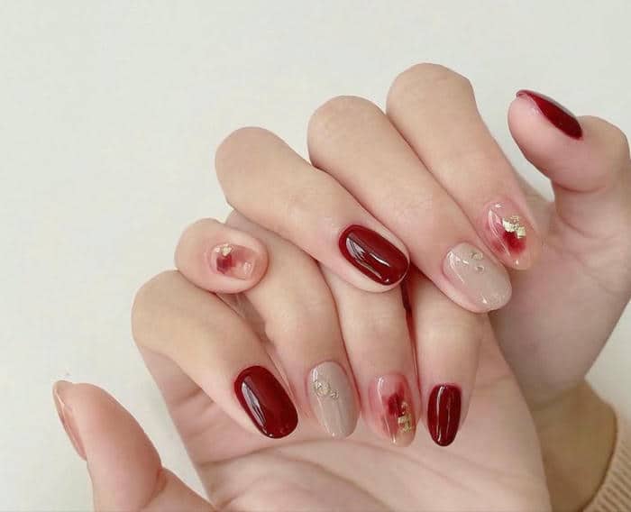 mẫu nail loang màu đỏ