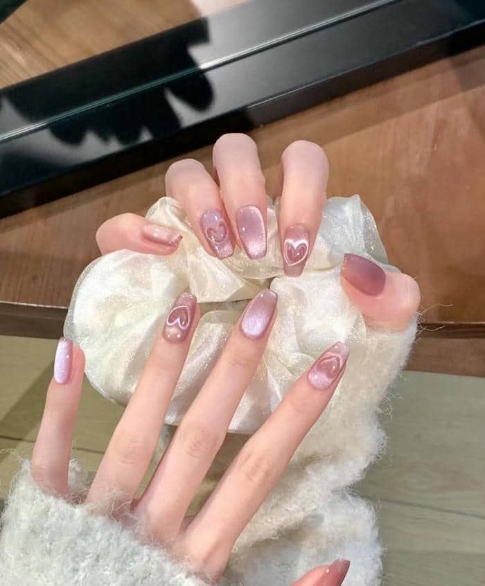 mẫu nail mắt mèo hồng