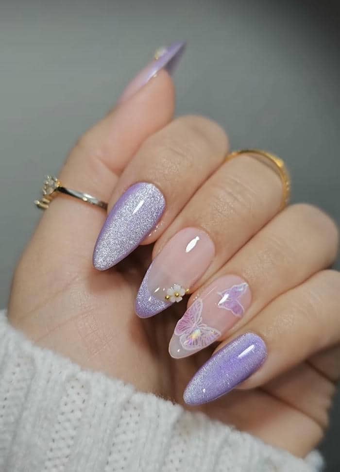 mẫu nail mắt mèo tím