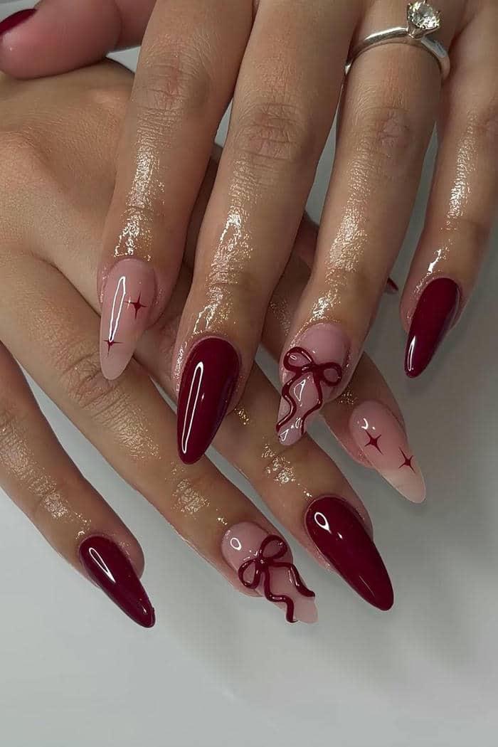 mẫu nail màu đỏ đô