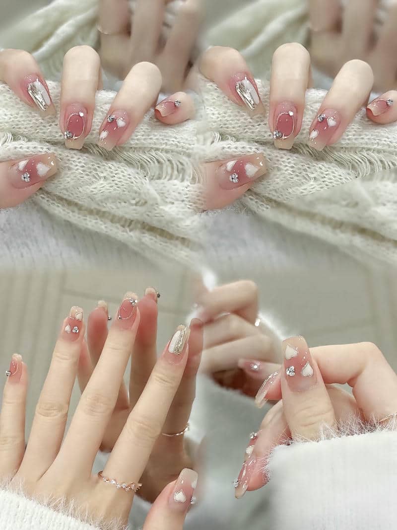 mẫu nail màu hồng thạch ombre
