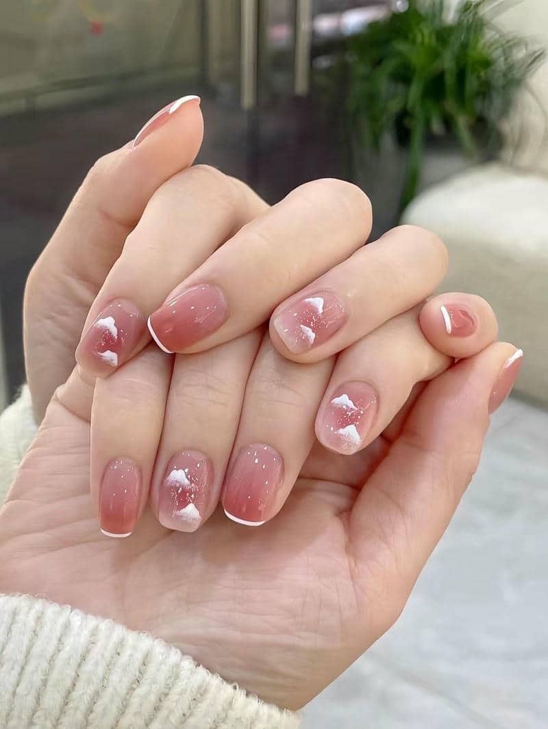 mẫu nail màu hồng thạch vẽ