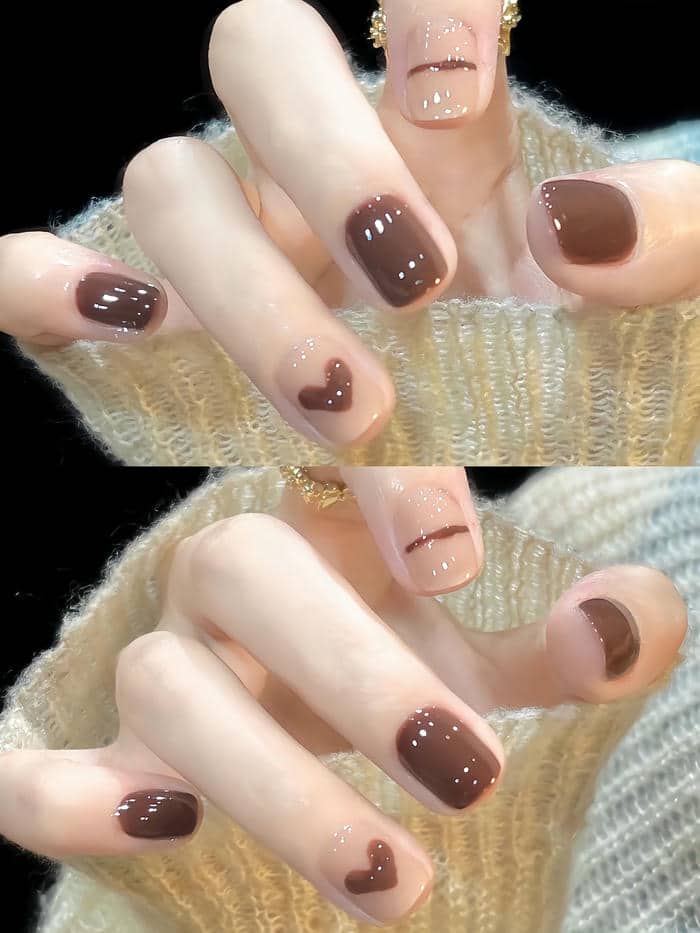mẫu nail màu nâu đơn giản cho móng ngắn