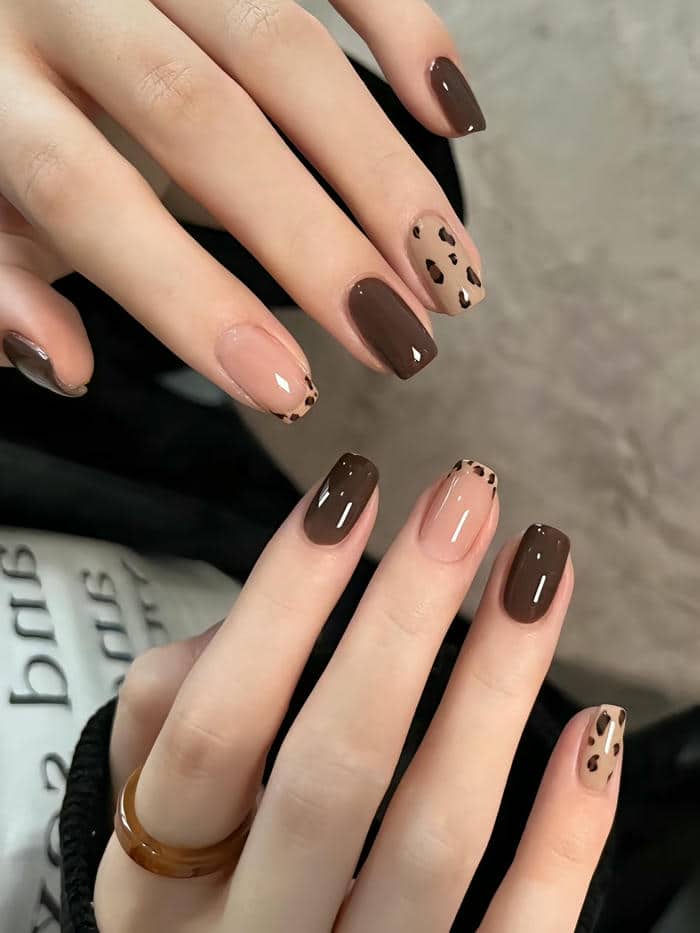 mẫu nail màu nâu socola