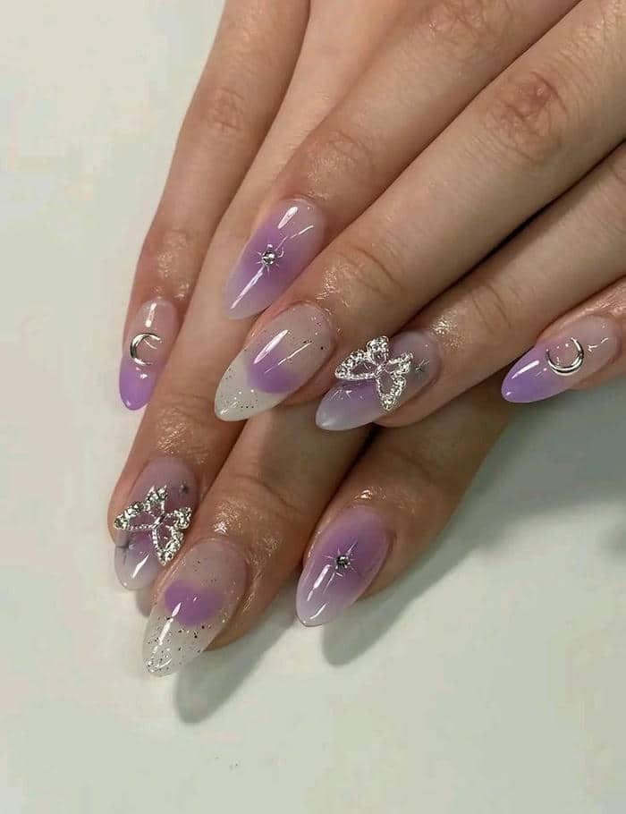 mẫu nail màu tím nhạt