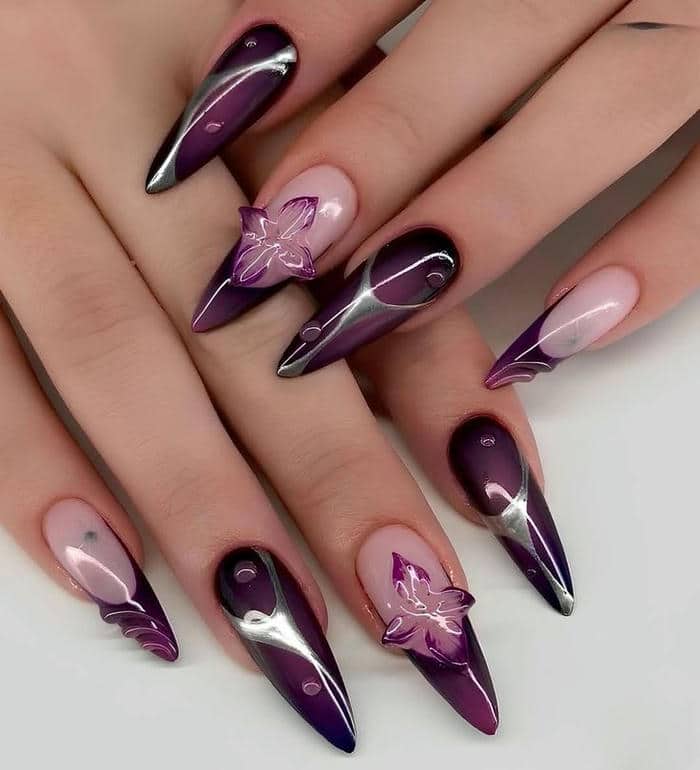 mẫu nail màu tím than