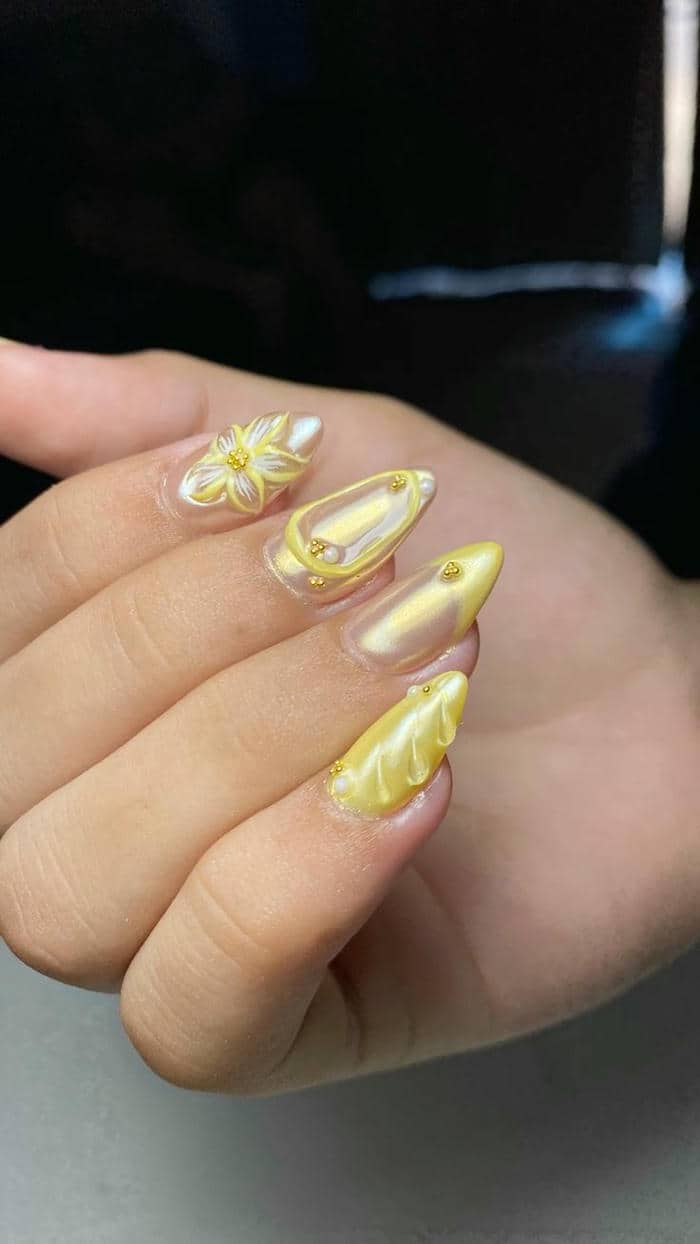mẫu nail màu vàng chanh