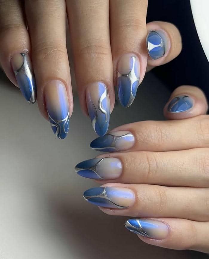 mẫu nail màu xanh dương đậm