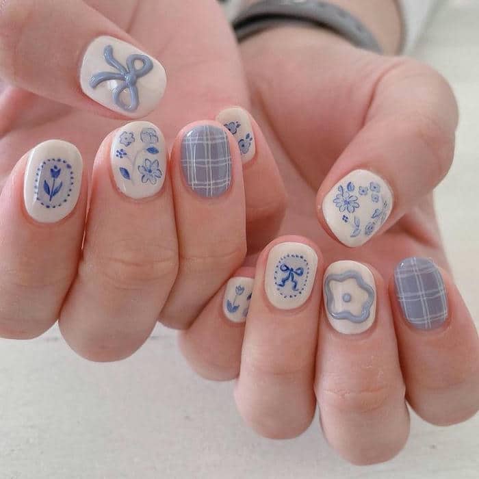 mẫu nail màu xanh dương pastel