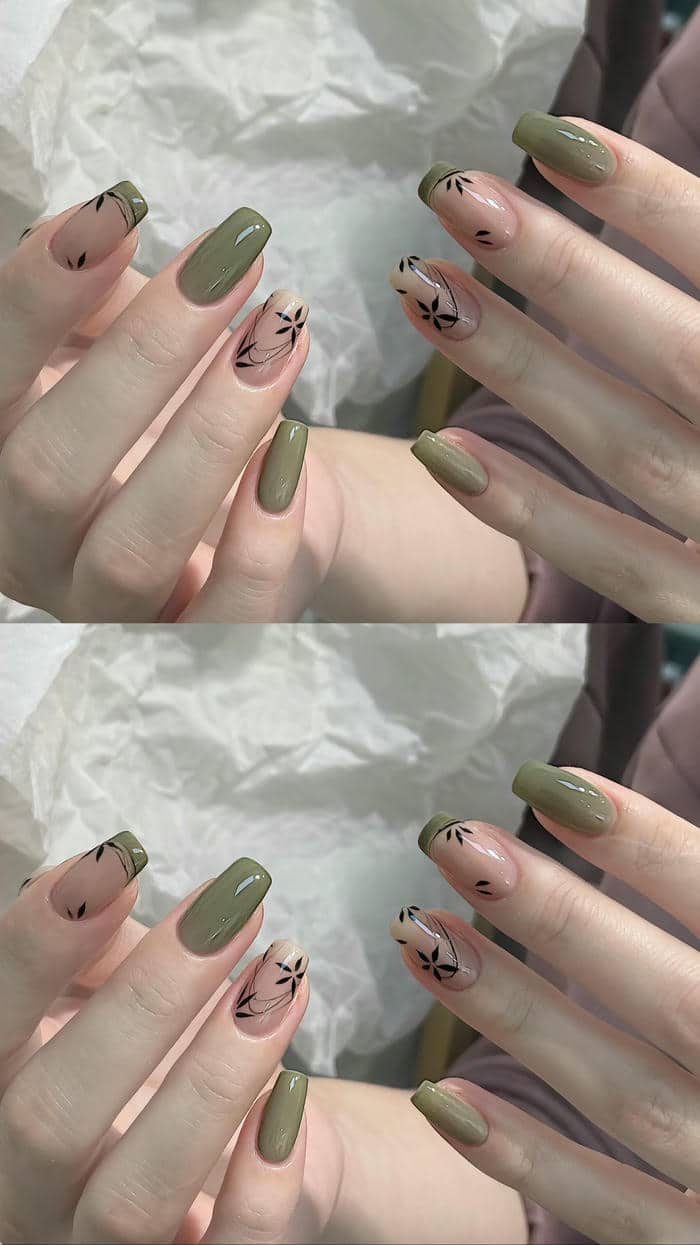 mẫu nail màu xanh lá