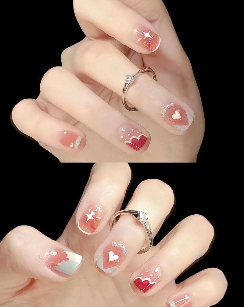 mẫu nail móng ngắn màu đỏ