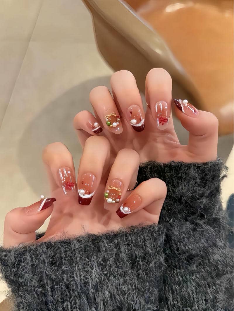 mẫu nail noel màu đỏ