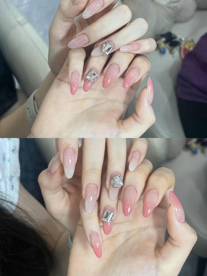mẫu nail ombre trắng hồng