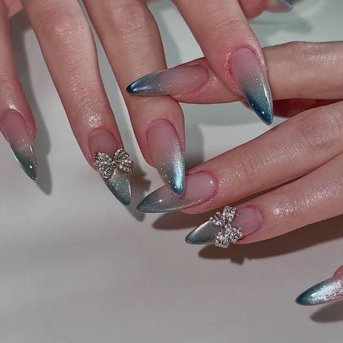 mẫu nail ombre xanh dương