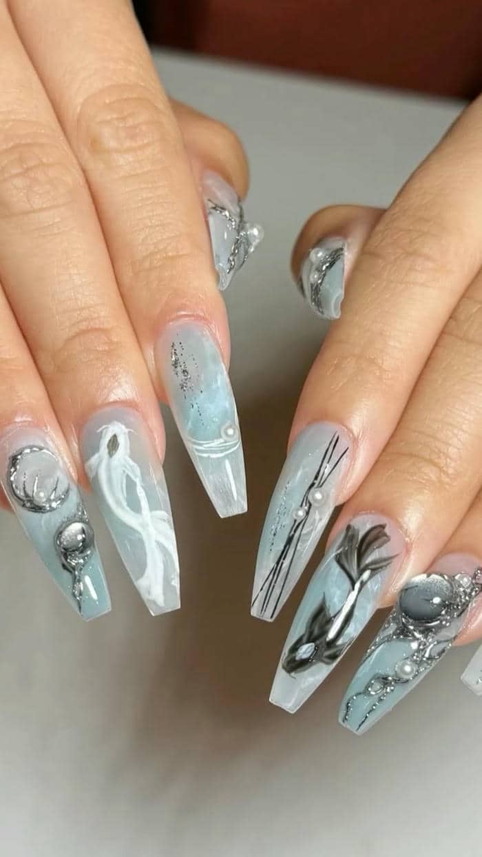 mẫu nail thạch xanh dương