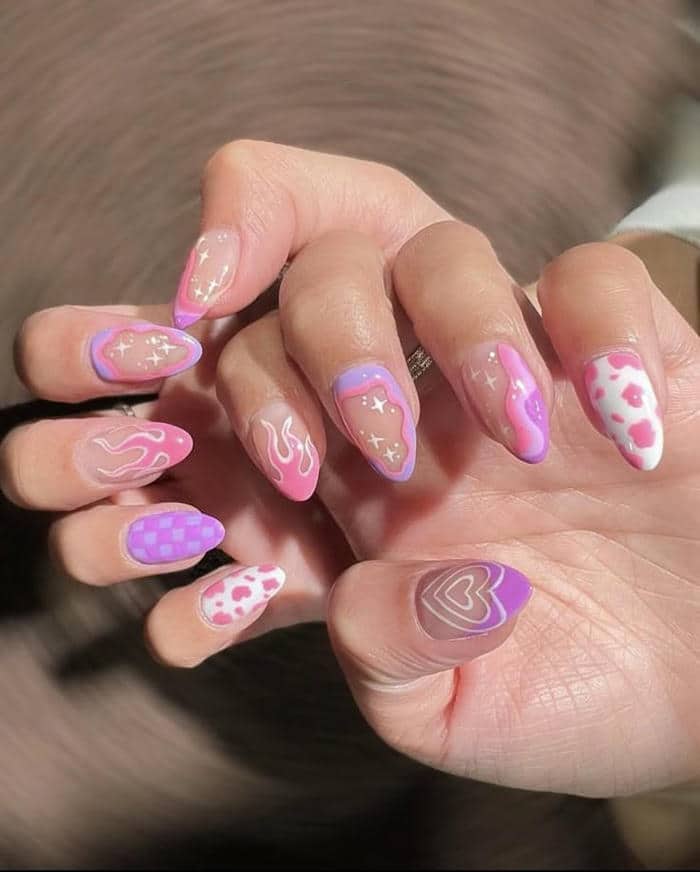 mẫu nail tím hồng