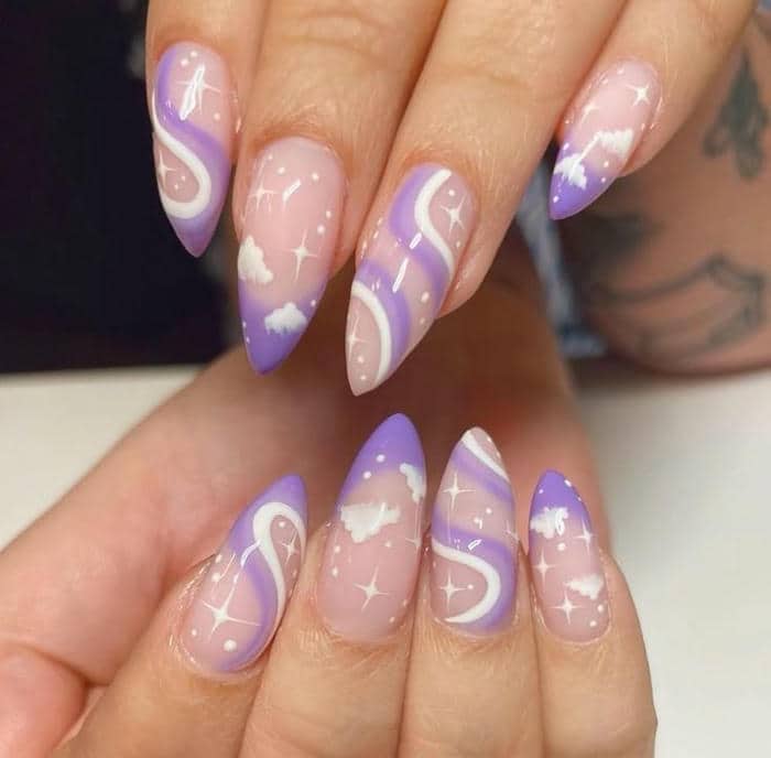 mẫu nail tím pastel