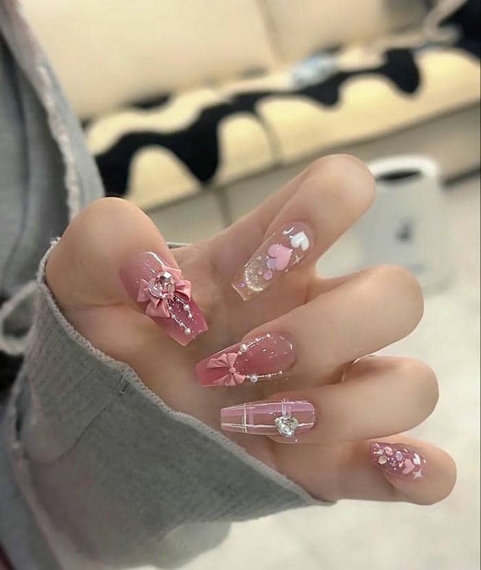 mẫu nail tone hồng