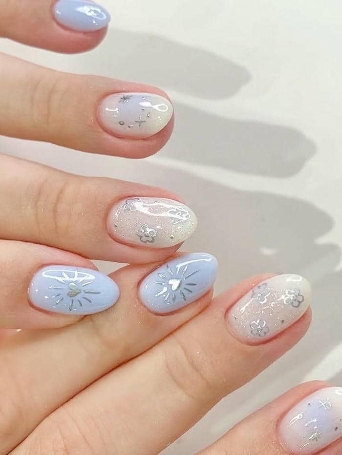mẫu nail tông màu xanh dương nhạt