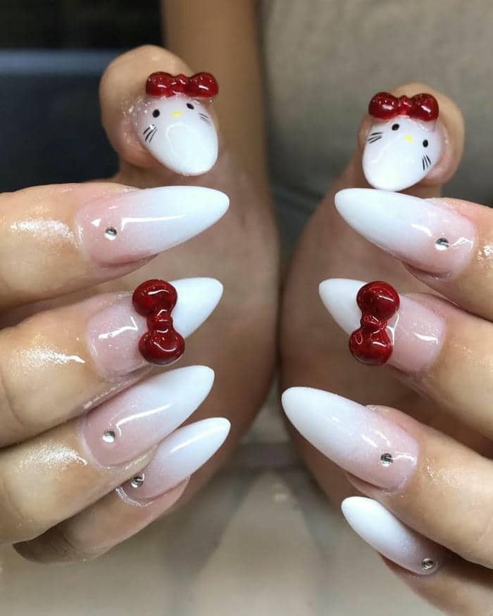 mẫu nail trắng đính nơ