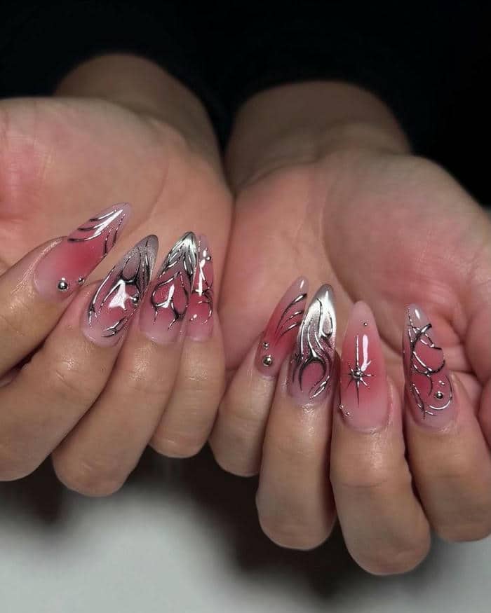 mẫu nail tráng gương hồng