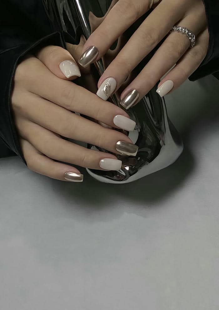 mẫu nail tráng gương móng ngắn