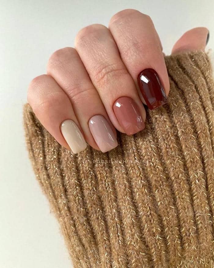 mẫu nail trơn phối màu