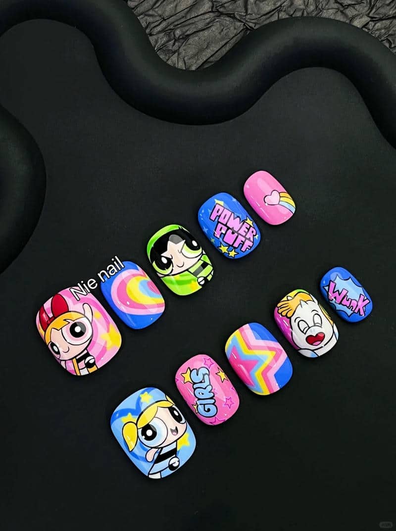 mẫu nail vẽ anime cho móng ngắn