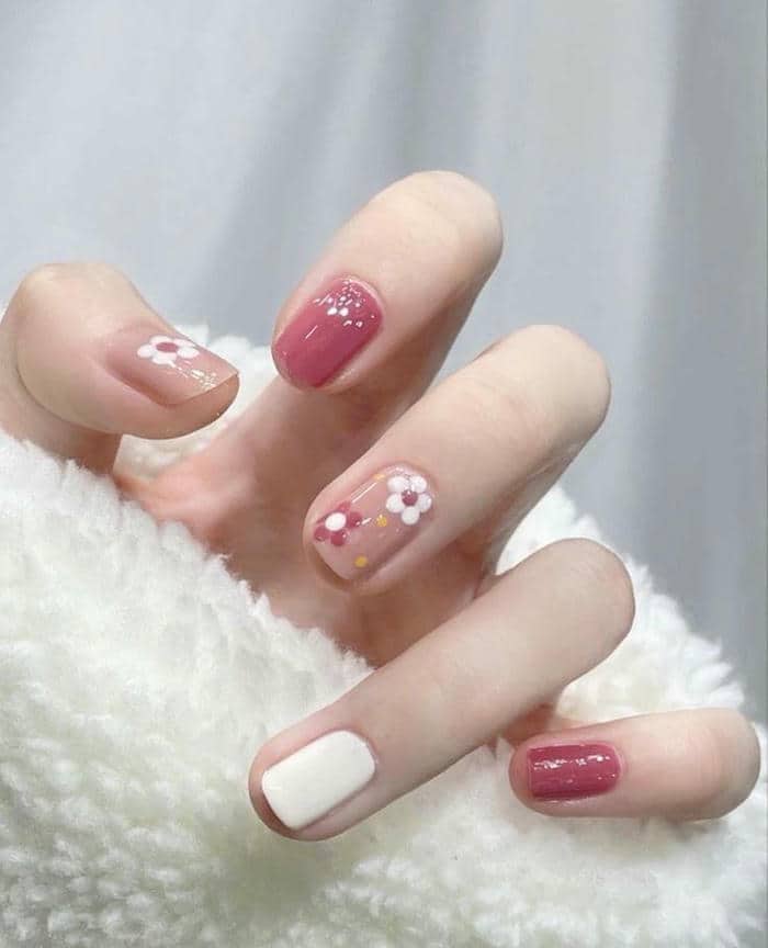 mẫu nail vẽ hoa đơn giản
