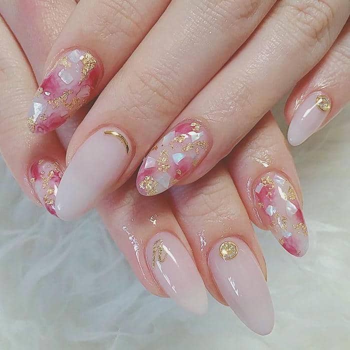 mẫu nail xà cừ hồng