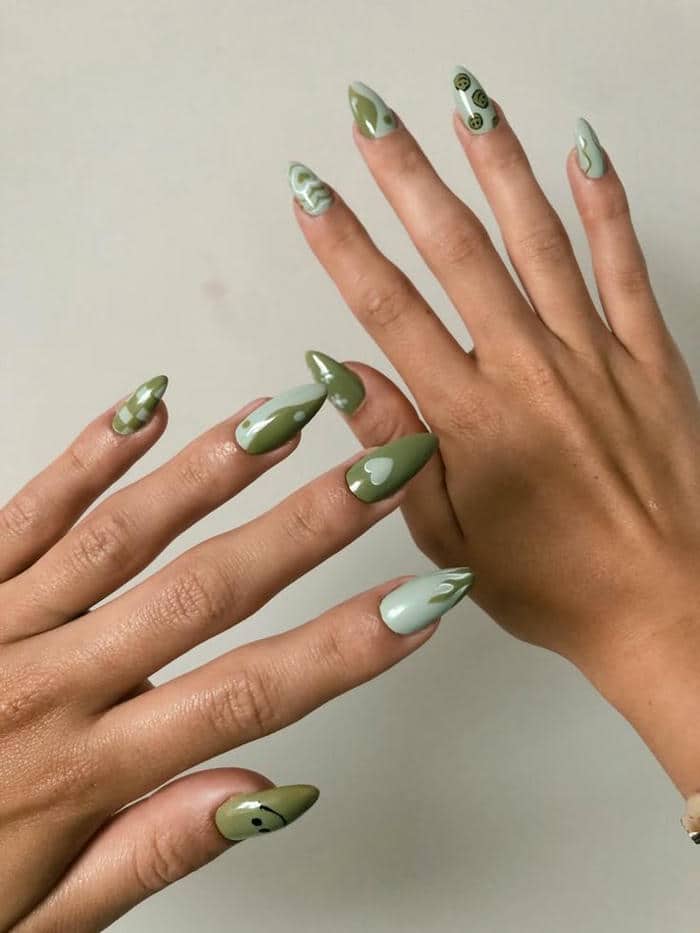 mẫu nail xanh bơ đáng yêu