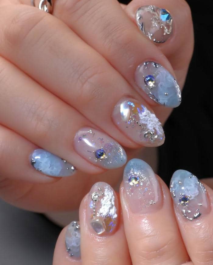 mẫu nail xanh dương cho móng ngắn