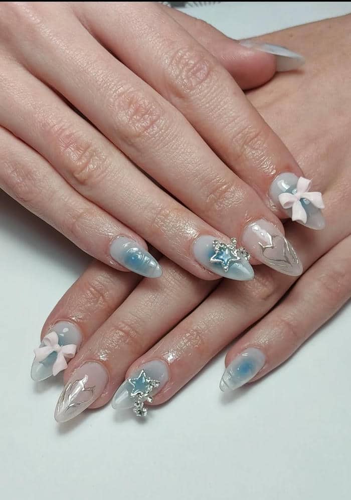 mẫu nail xanh dương cute