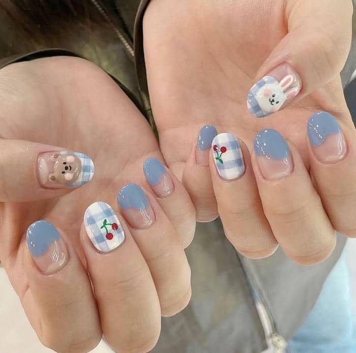 mẫu nail xanh dương cute