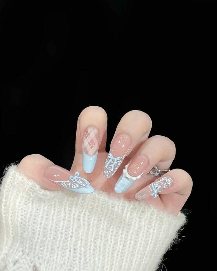 mẫu nail xanh dương nhạt