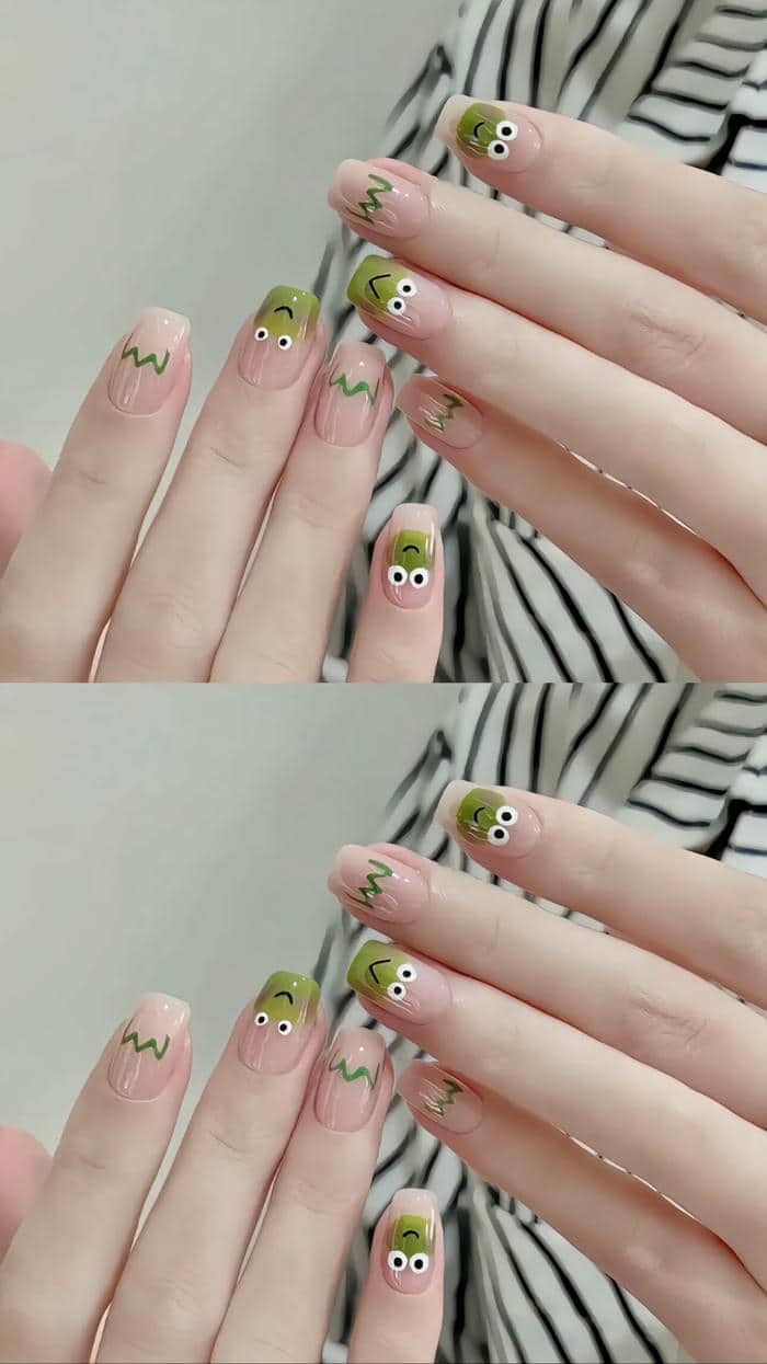 mẫu nail xanh lá cute