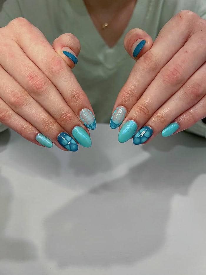 mẫu nail xanh ngọc cho móng ngắn