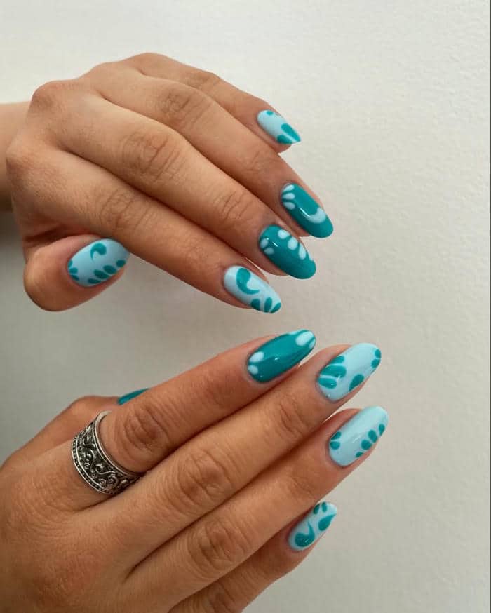 mẫu nail xanh ngọc đơn giản