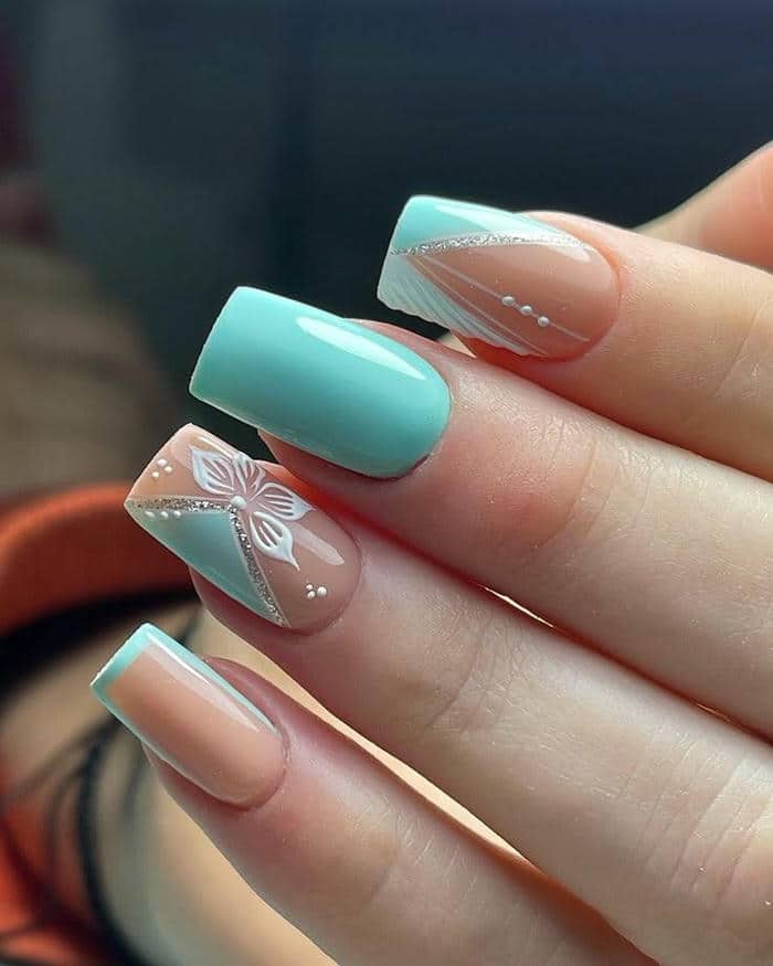 mẫu nail xanh ngọc
