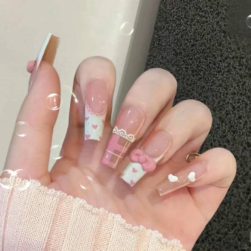 nail bánh bèo đính nơ cute