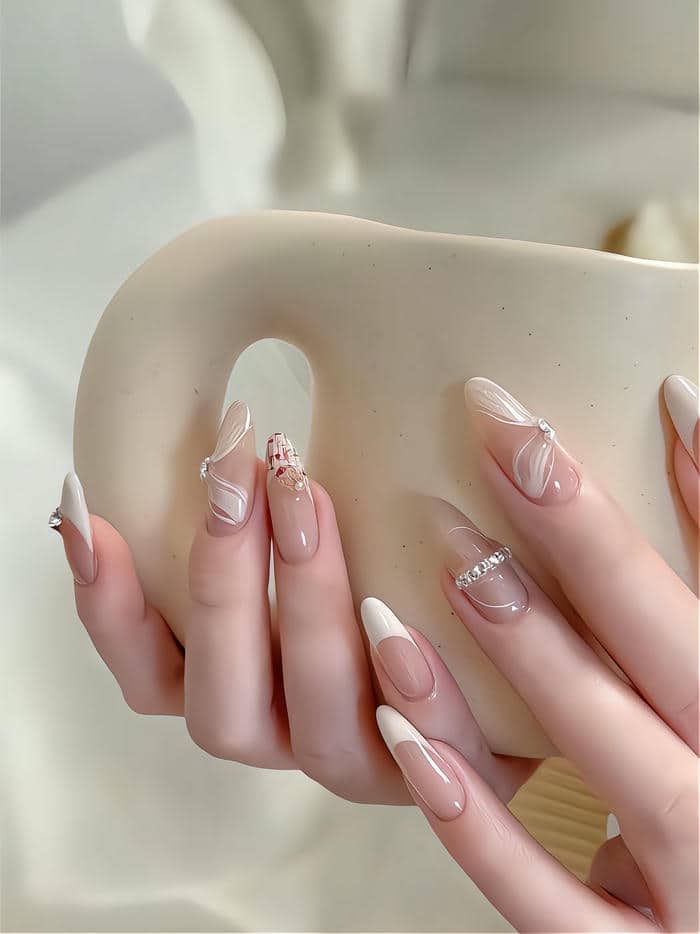 nail cô dâu không đính đá