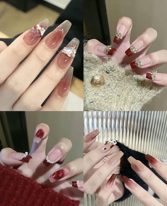 nail cô dâu màu đỏ