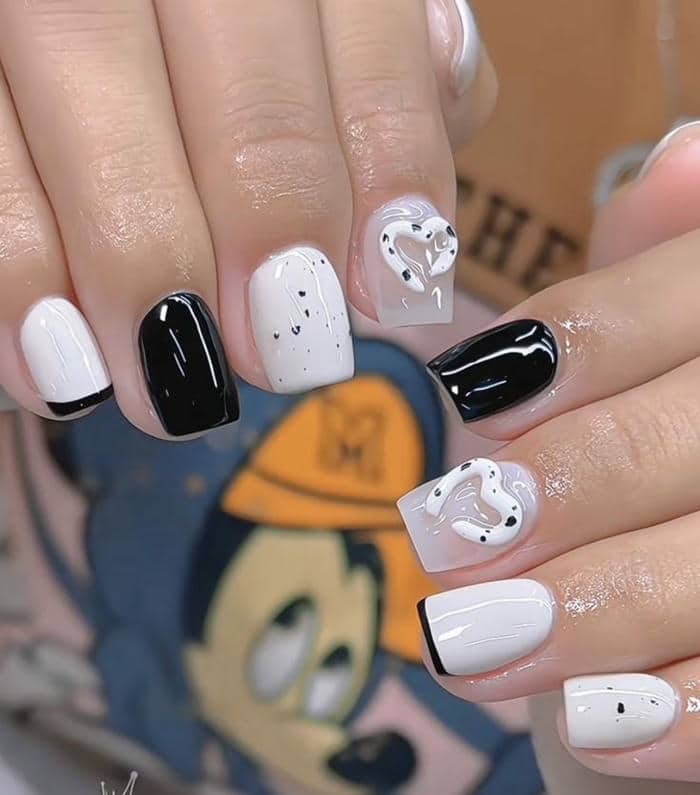 nail đen trắng cute