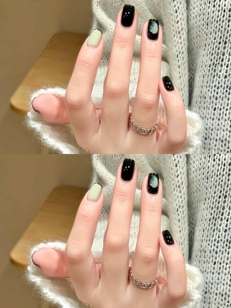 nail đen trắng đơn giản