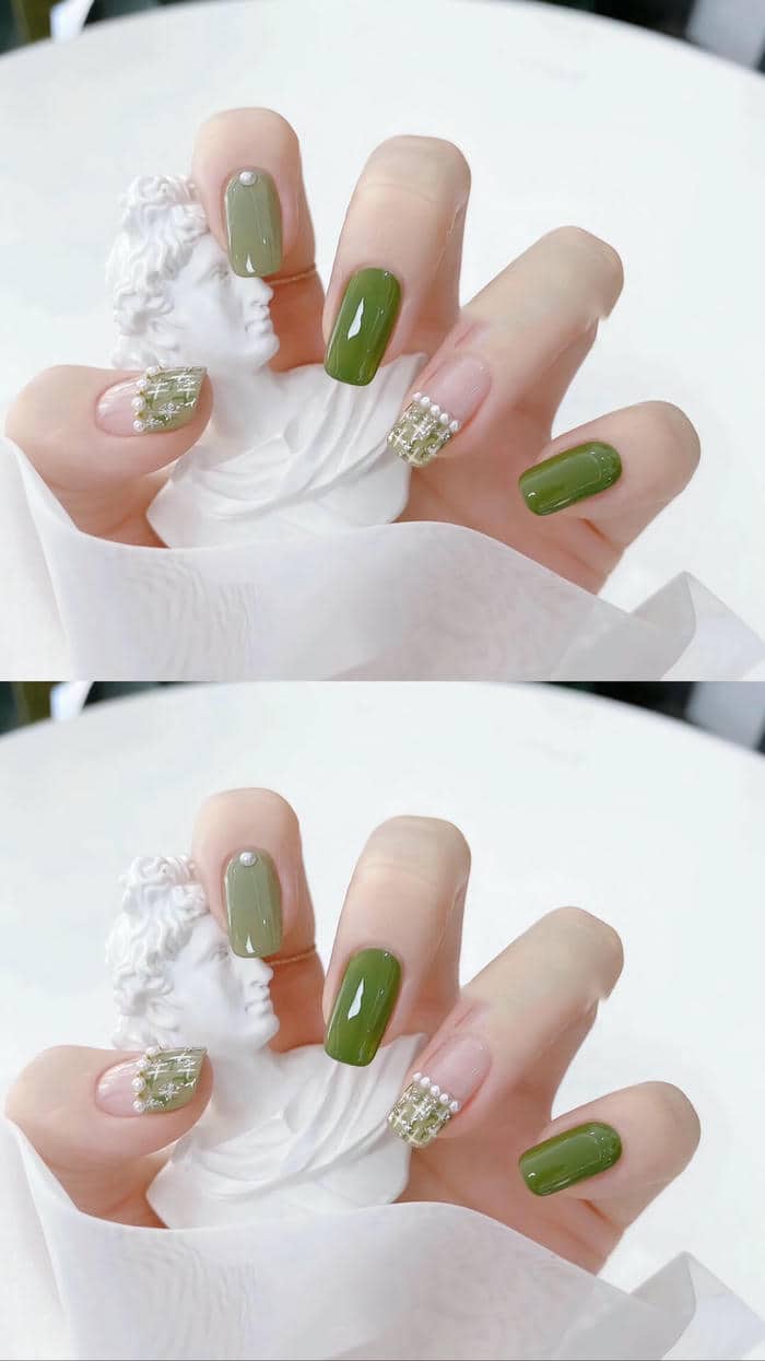 nail design tông xanh lá