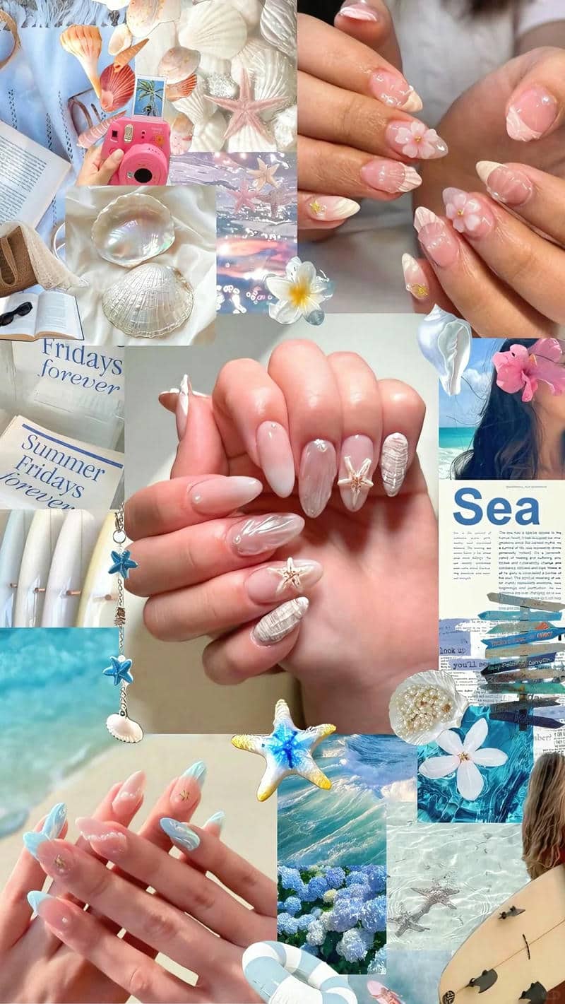 nail đi biển họa tiết vỏ sò